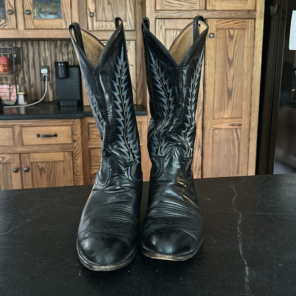 Tony Lama Vintage Gold‎ Label Western Leather Boots Black Blue Men’s 10 D - Picture 2 of 7